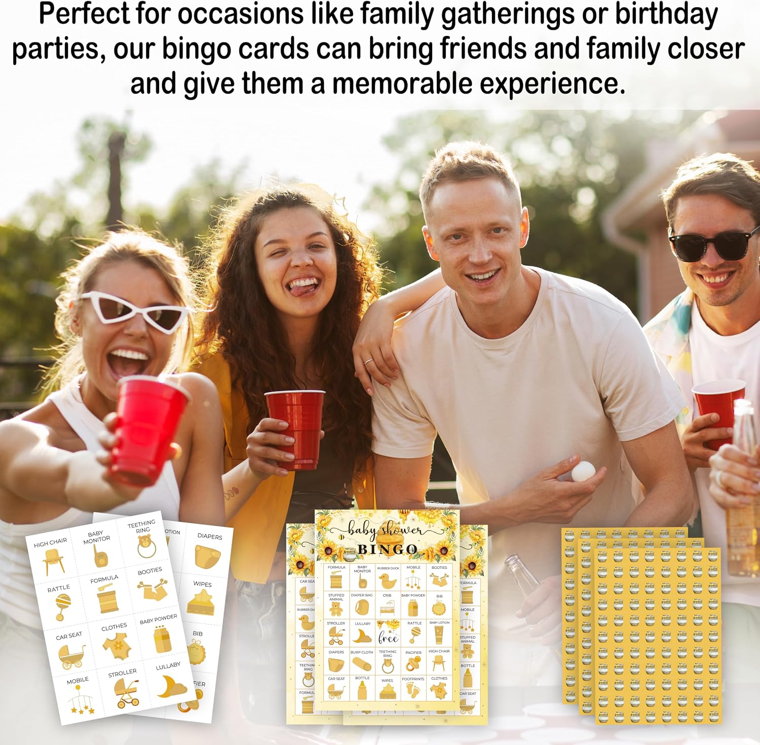 Baby Shower Bingo Games for Adults, Honey Bee Baby Shower Party Bingo Set, Bumble Bee Game Cards, Sunflowers Gender Reveal Game Favors, Large Group Games Supplies -25