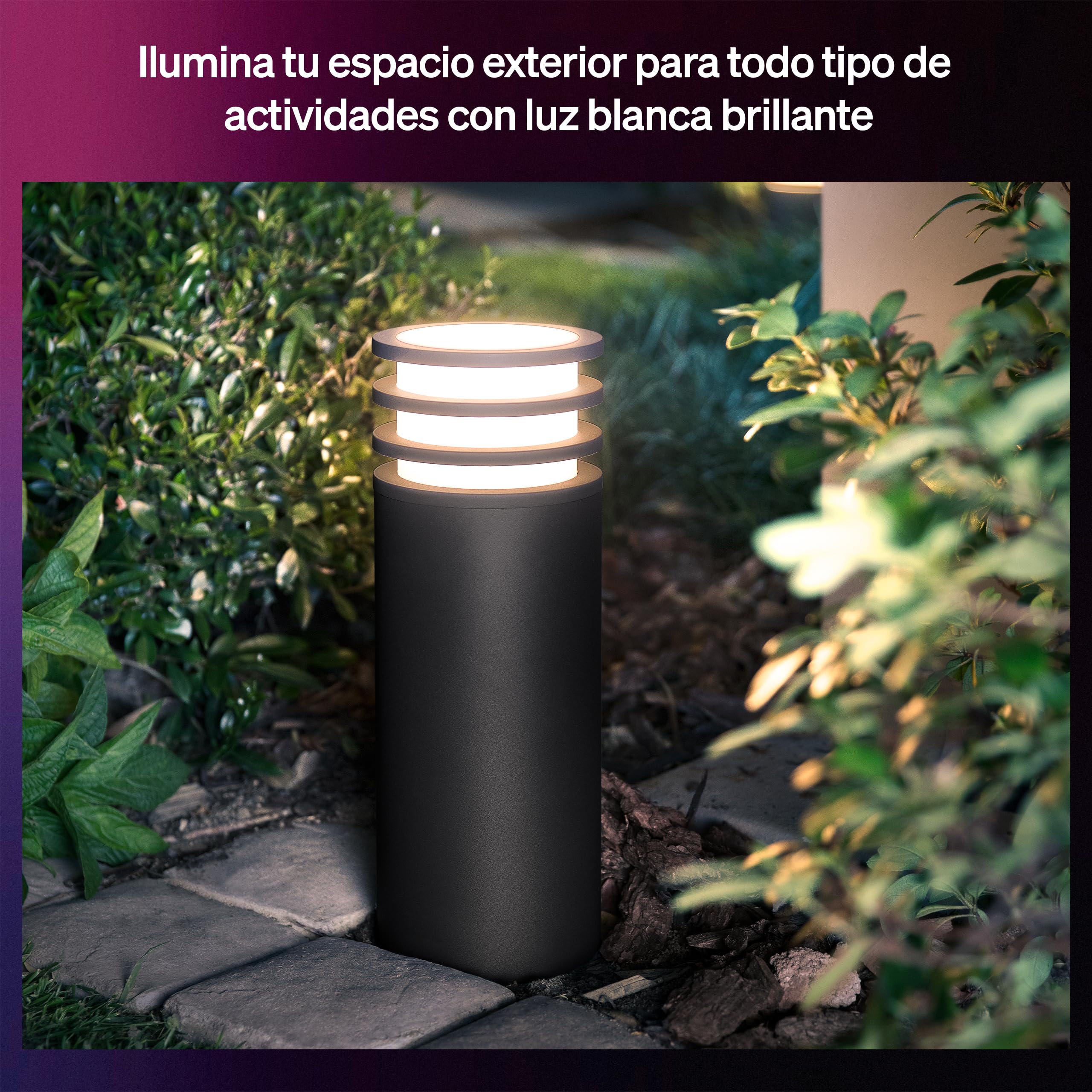 Philips Hue Lucca Lámpara de Pedestal para Exterior, Luz Blanca y de Color Ajustable, Brillante, 1100 lm, con Bombilla A60, Regulable, IP44 Resistente a Intemperie, Compatible con Matter, Zigbee