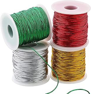 Metallic Stretch Cord Elastic Cords Ribbon Colored Metallic Elastic String Rope Stretchy Tinsel Cord Rope for Christmas Ornament Hanging Craft Jewelry Making Gift (Multi Color, 200 Yards, Multi Color)