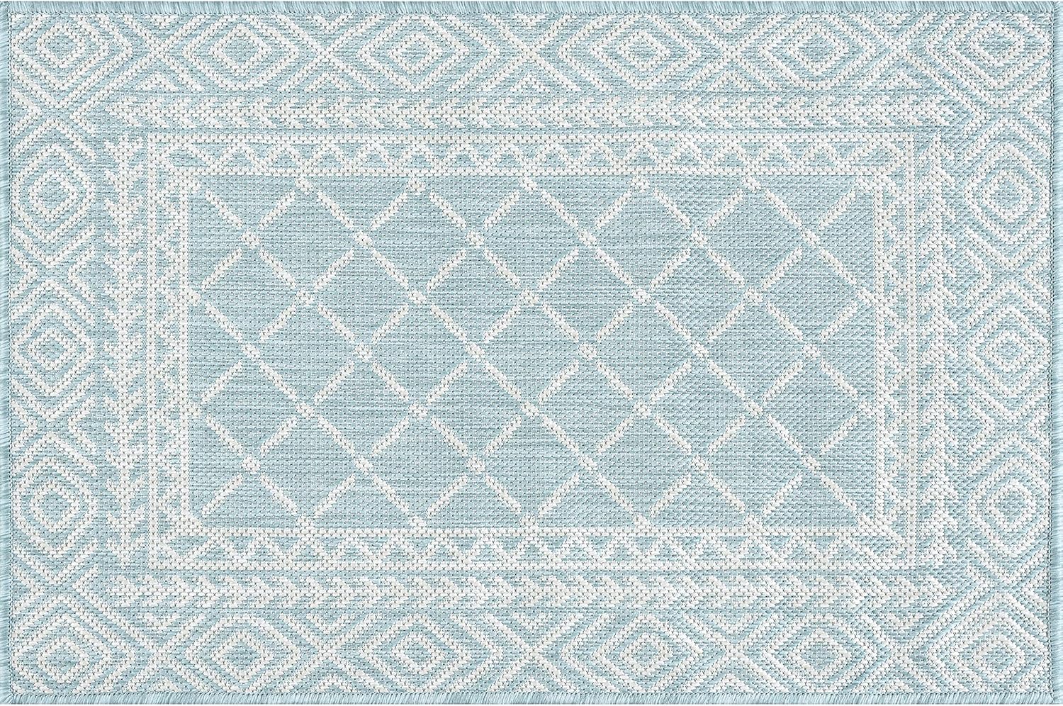 Eileen Aqua Outdoor 2x3 Scatter Mat Area Rug for Hallway, Walkway, Entryway, or Foyer - Oriental, Floral