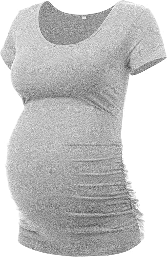 Peauty Short Sleeve Side Ruched Maternity Shirts - Pregnancy Casual Tops for Women