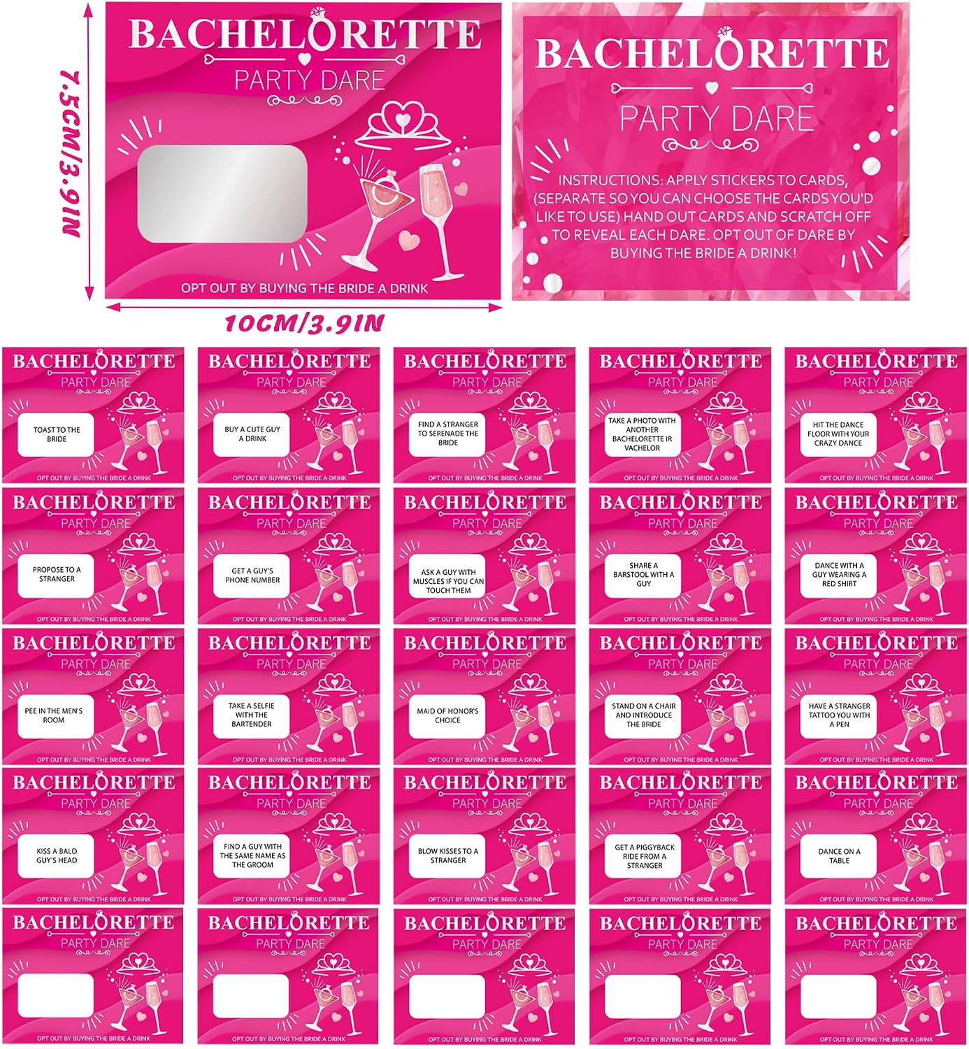 25Pcs Bachelorette Party Scratch Off Dare Game Cards with DIY Film Stickers for Girls Night Wedding Engagement Party