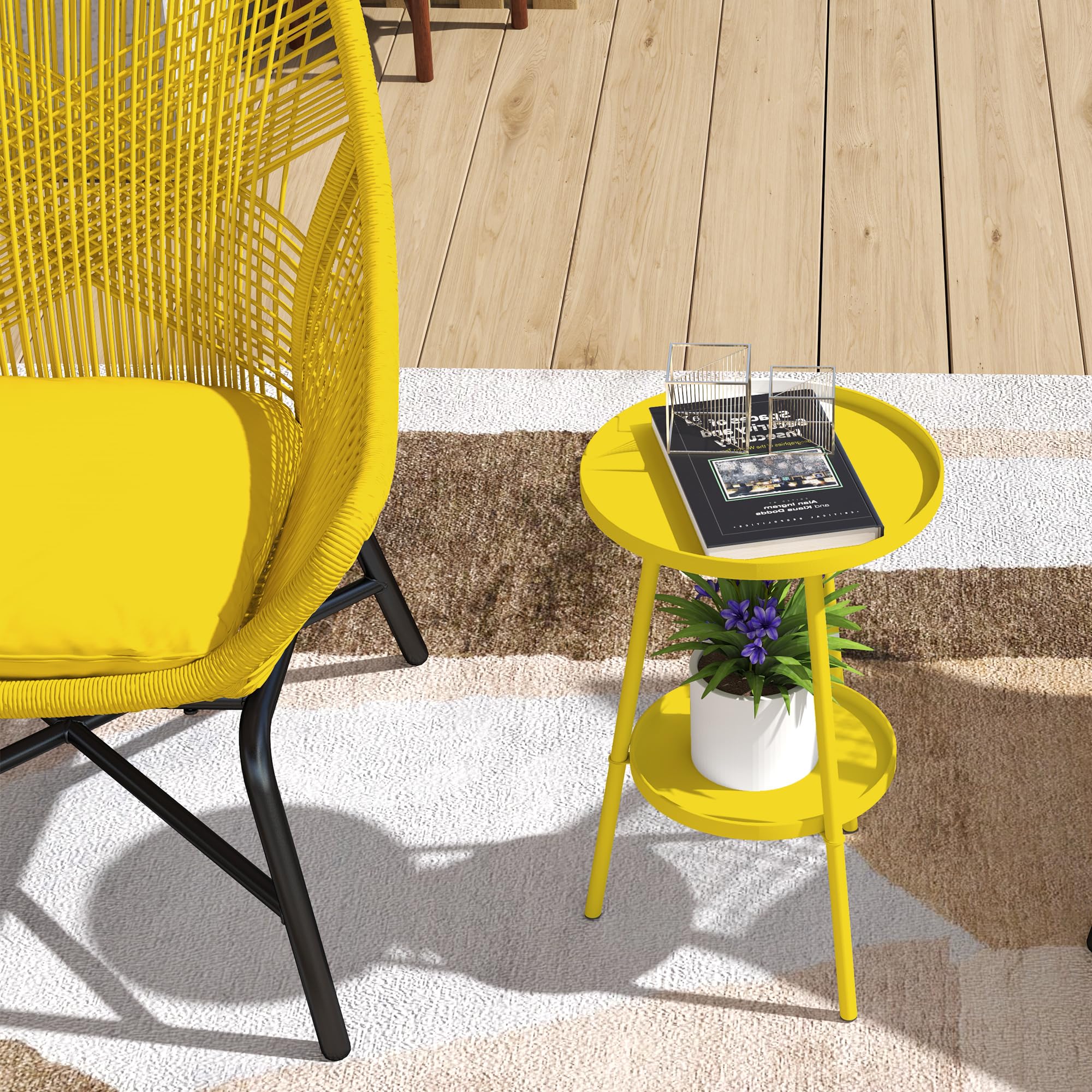 Outsunny Tavolino da giardino rotondo 2 livelli in metallo Giallo