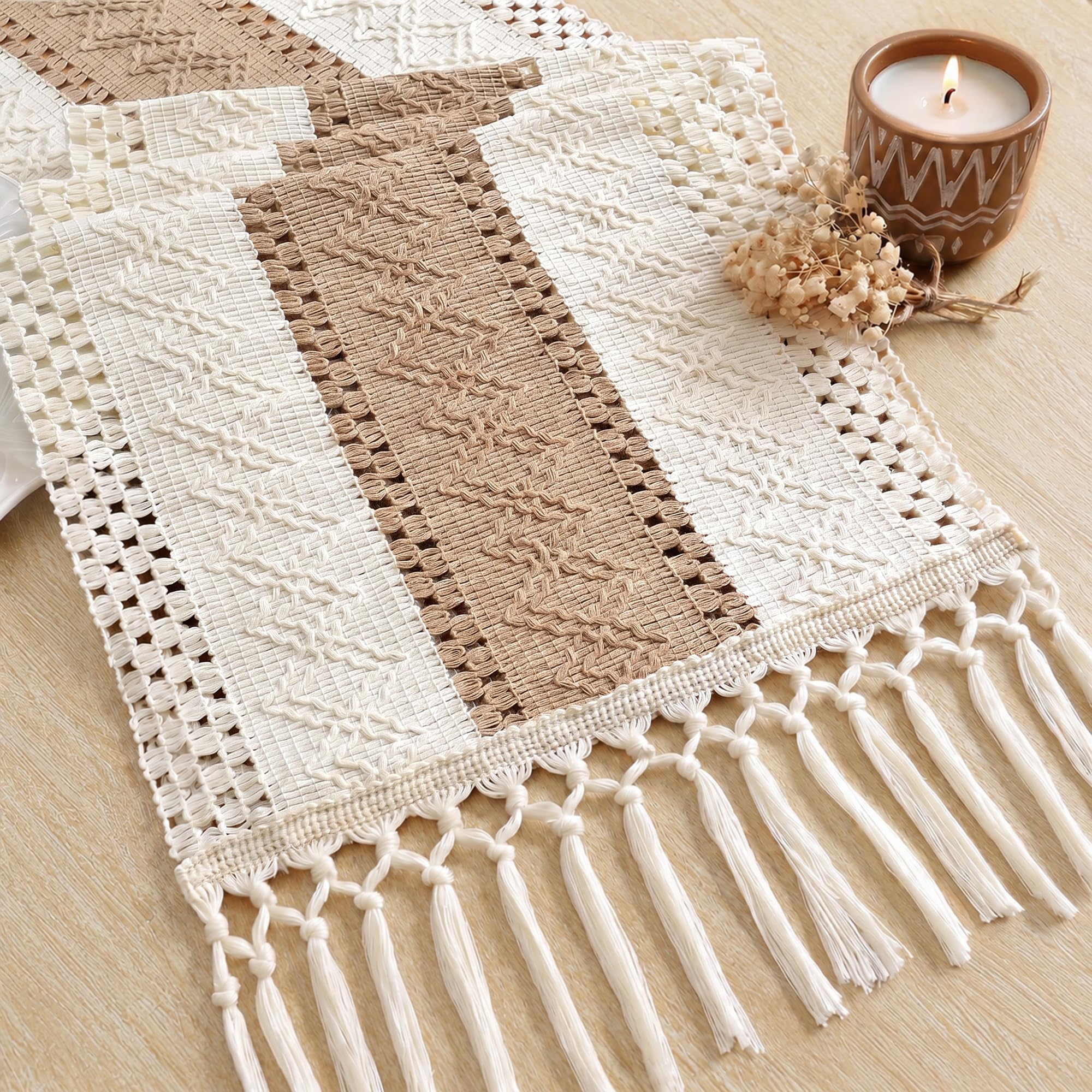 FEXIA Boho Table Runner 12x70 for Fall Home Decor Tassels Dresser Runner