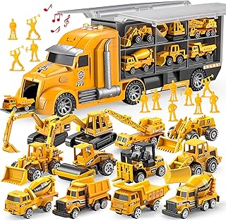 JOYIN 25-in-1 Construction Truck Toy Set with 12 Vehicles & 12 Worker Figures, Push and Go Toy Trucks with Sound and Light, Construction Toys Birthday Gifts for Kids 3 4 5 6 7 Years Old deal amazon