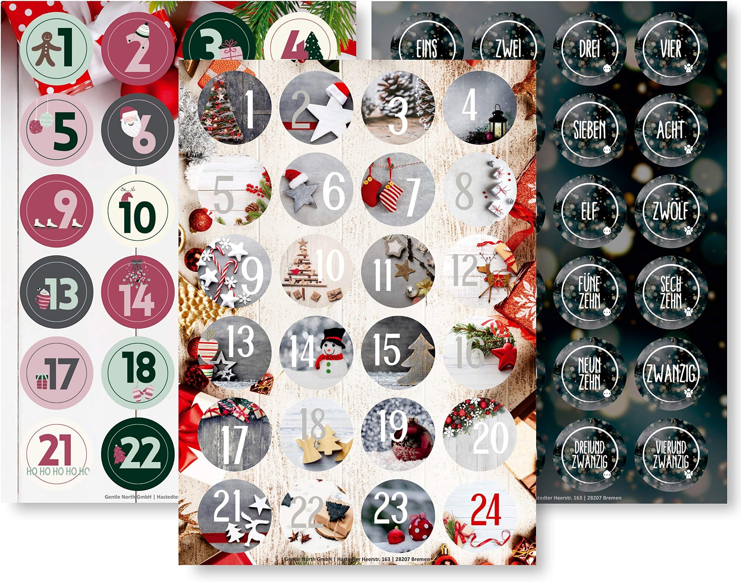 6x24 Adventskalender Zahlen Aufkleber - Runde Sticker 1-24 Für Weihnachtsbasteln
