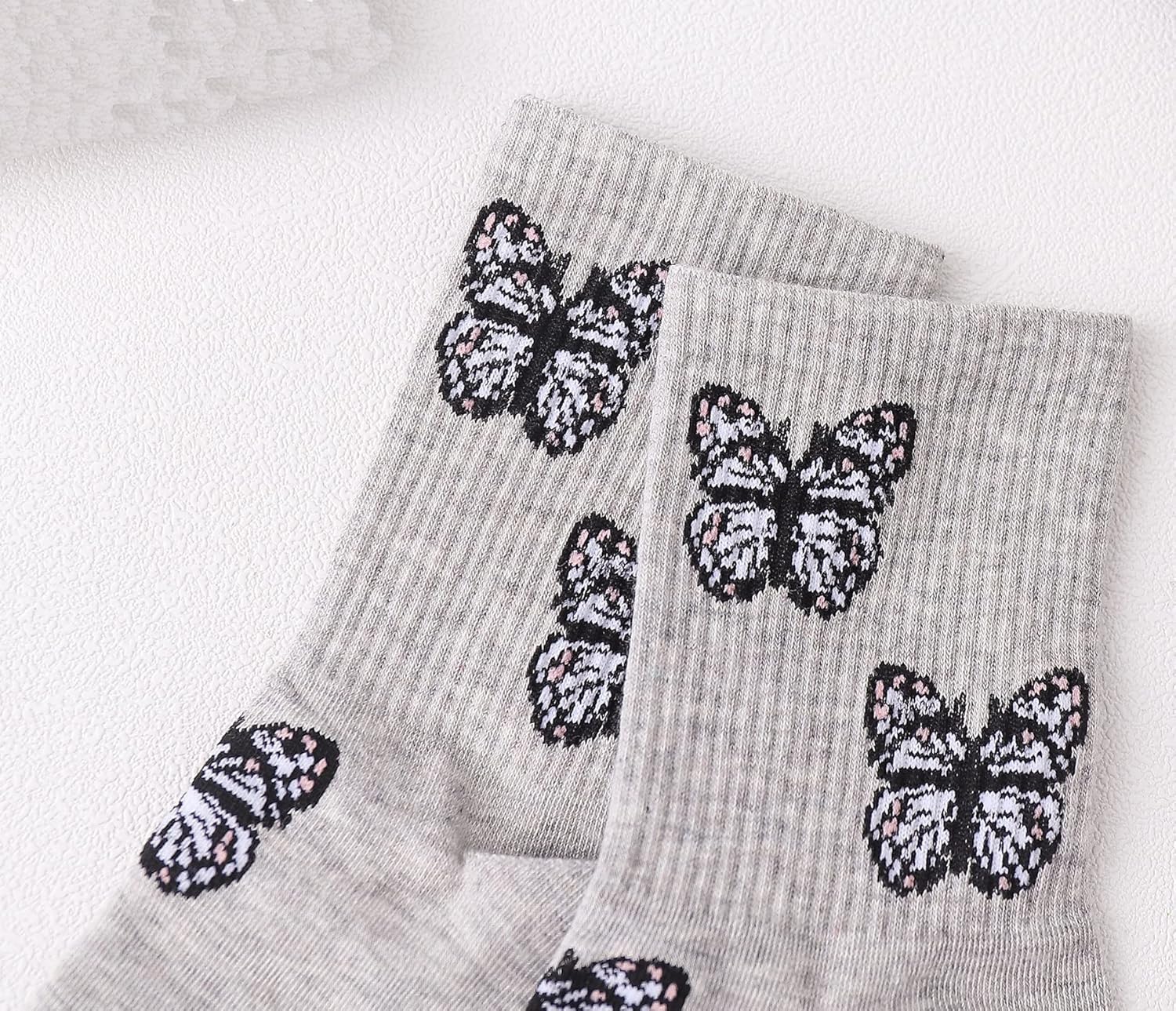 Butterfly Embroidered Crew Socks Cute Animal Embroidery Quartz Socks Funny Dress Socks for Women, Lady, Girls, 5 Pack - Image 8