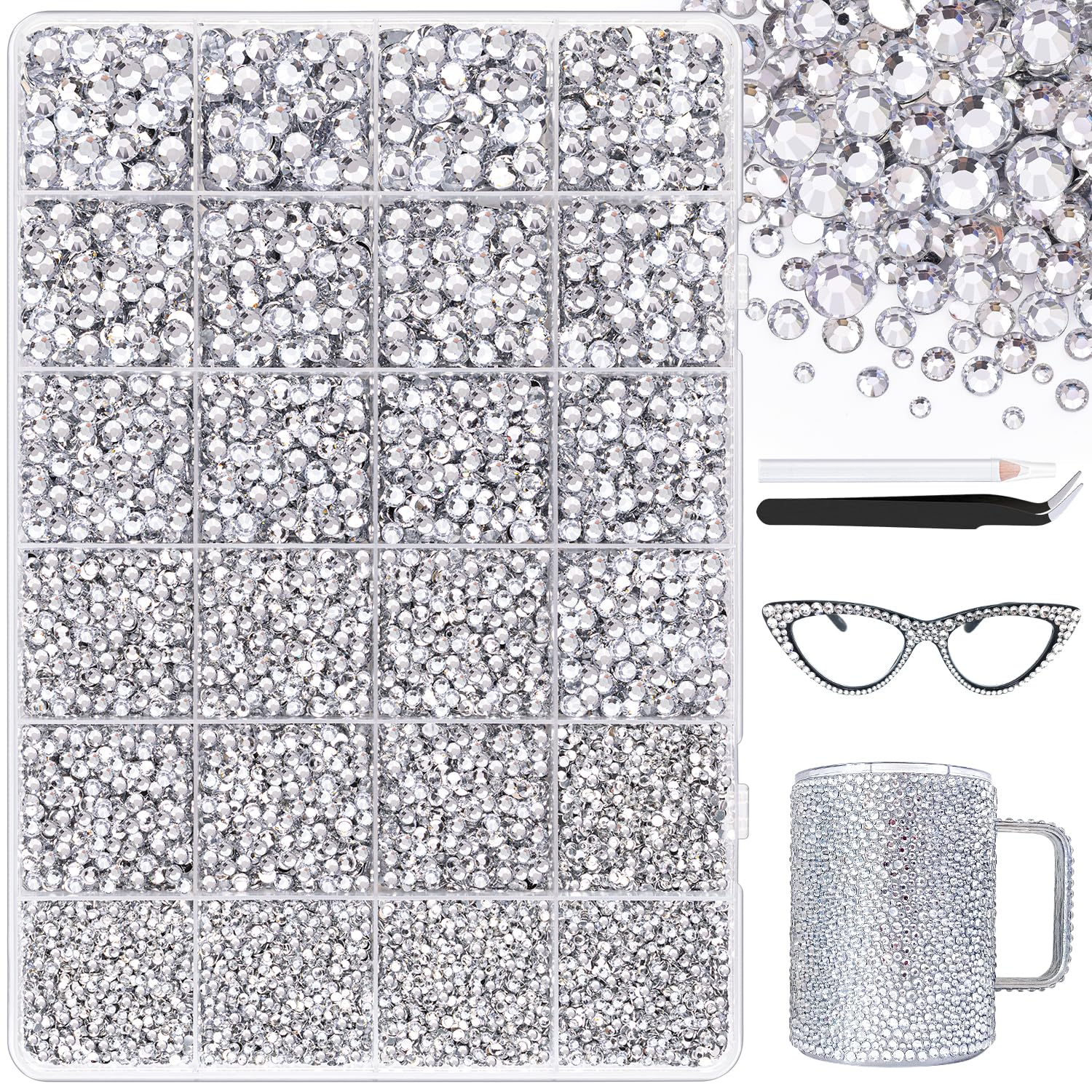 Resin Jelly Rhinestones with Tweezers for Crafts, 2-6mm Mixed Sizes (Clear) Non Hotfix Gems, Flatback, Bedazzling Crystal for Crafts, Clothing, Cups