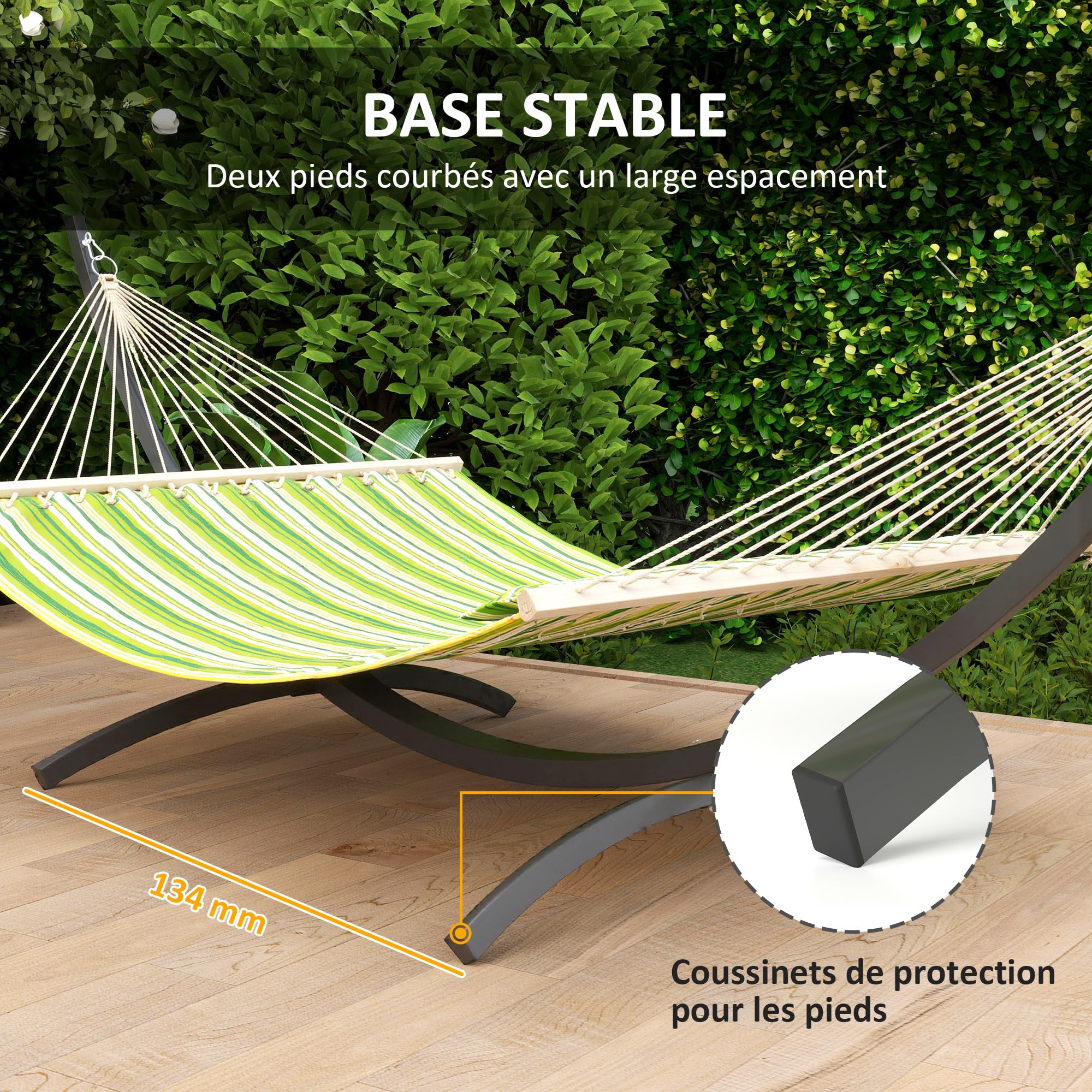 Outsunny Support de hamac en métal avec Roues, 150 kg, 337 x 118 x 118 cm Noir