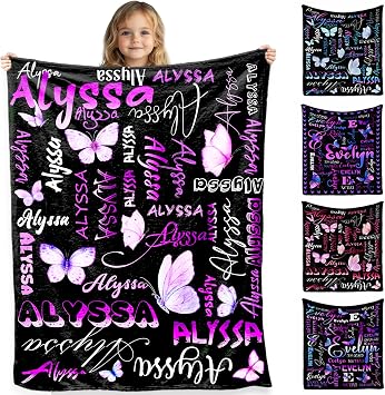 Customized Blankets with Name, Letter Print Custom Blanket Plush Flannel, Soft Personalized Name Throw Blanket Gifts for Boys Girls Birthday, 40x30inch, Style 8