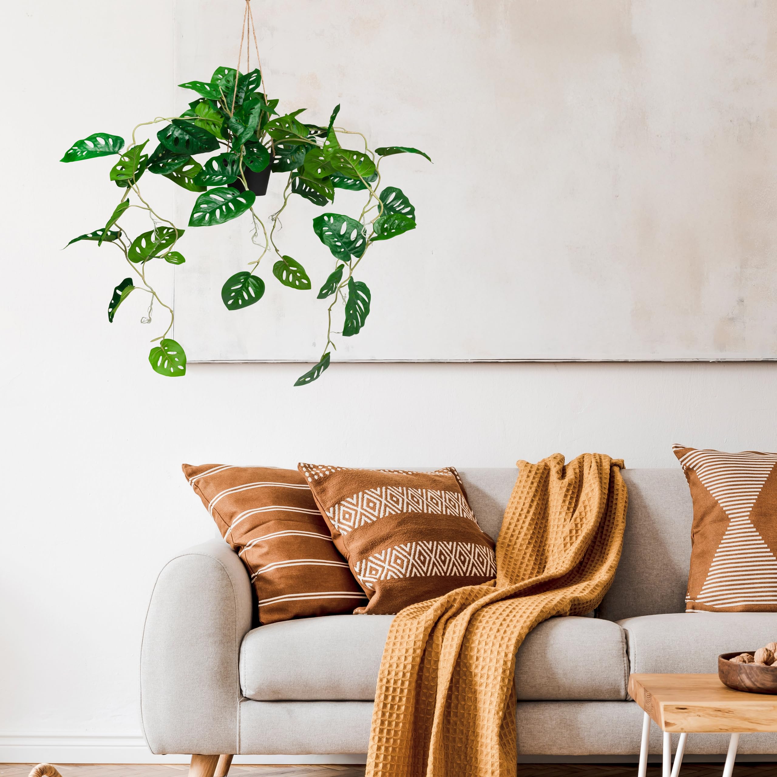 hjh OFFICE Künstliche Hängepflanze im Topf 100cm Monstera Climb Künstliche Pflanze hängend, exotische Kunstpflanze Monstera