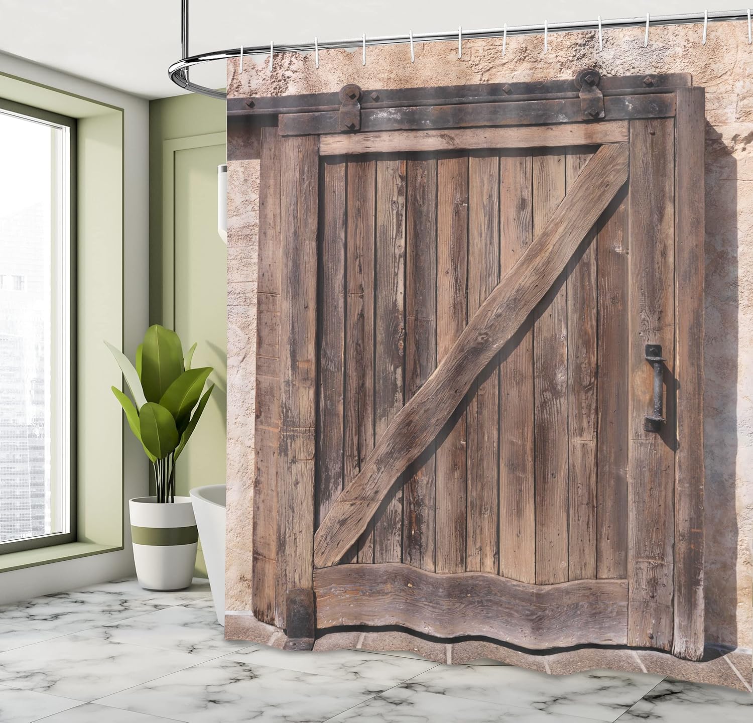 Ambesonne Rustic Shower Curtain, Aged Sliding Door Weathered Texture Vintage Style Architectural Rural Print, Cloth Fabric Bathroom Decor Set with Hooks, 69" W x 70" L, Brown 69" W x 70" L Brown