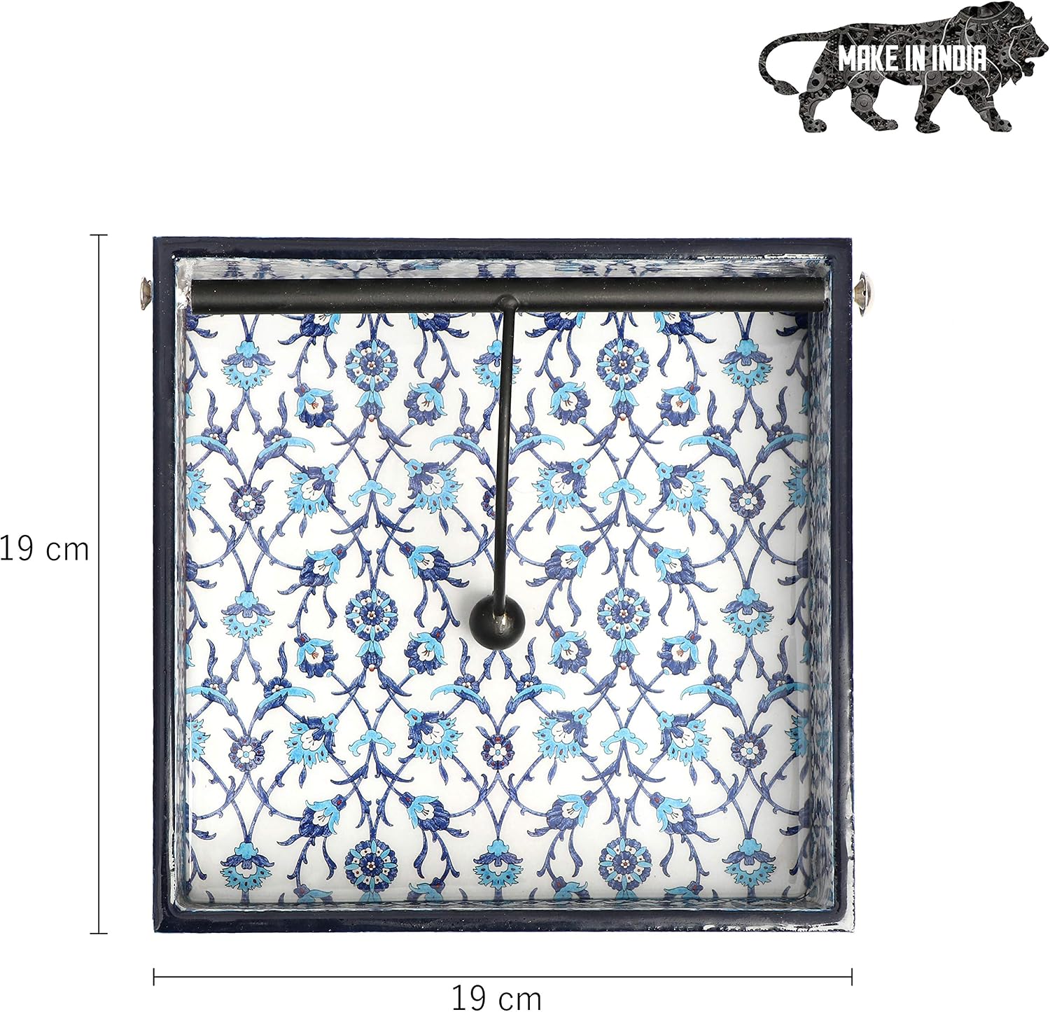 DULI Handmade Decorative Tissue Holder for Table in MDF (19x19cm) - Paper Napkin Holders for Dining Table Napkins Stand Fancy Tissue Paper Holder for Office Desk Tissue Dispenser (Blue Moroccan)