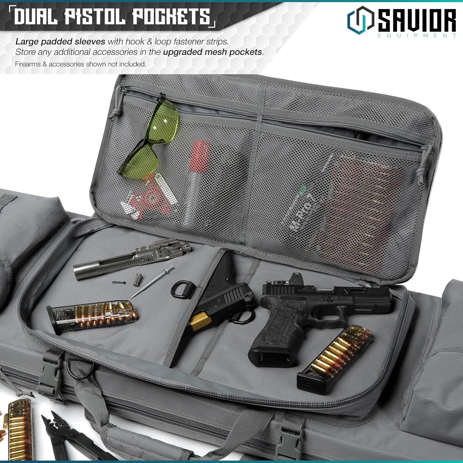 Savior Equipment Urban Warfare Tactical Double Long Gun Bag Case Backpack w/Pistol Handgun Case,51 Inch SW Gray