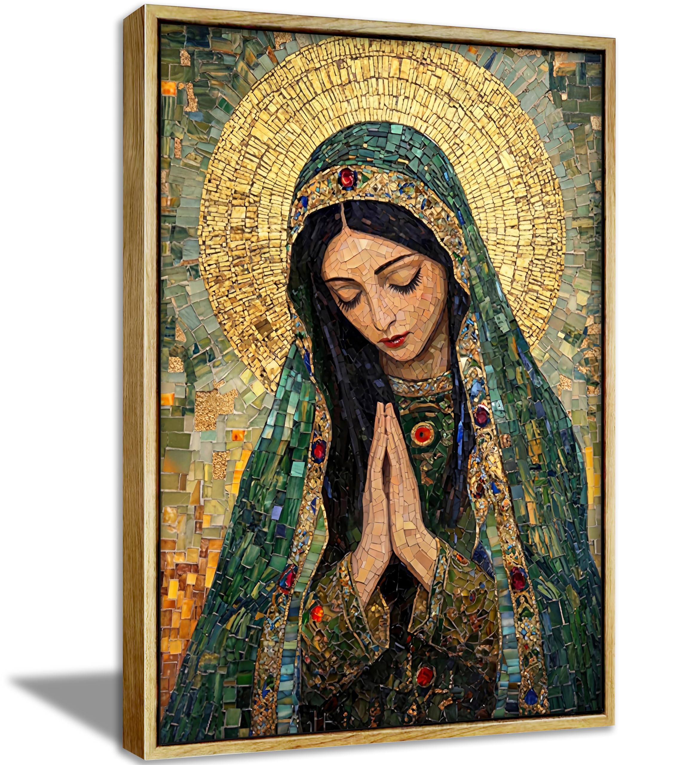 Framed Blessed Mother Wall Art, Virgin Mary Catholic Painting Canvas Prints, Our Lady of Guadalupe Portrait Picture Wall Decor, Religious Spiritual Poster Artwork for Living Room Bedroom Church