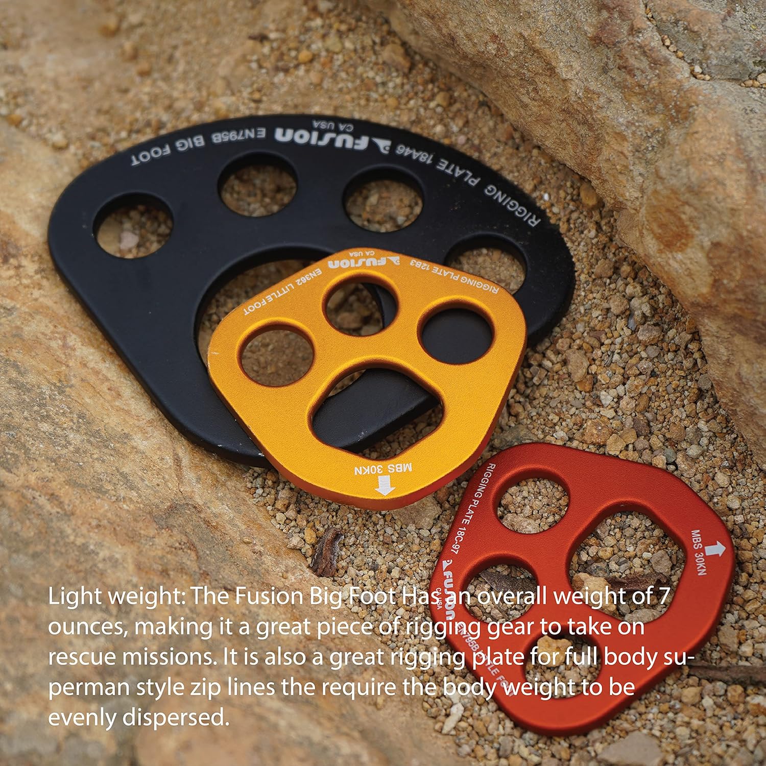 Fusion Climb Aluminum Big Foot Large 5 Hole Rigging Plate Descender Black (FP-8144-2-BLK) : Climbing Equipment : Sports & Outdoors