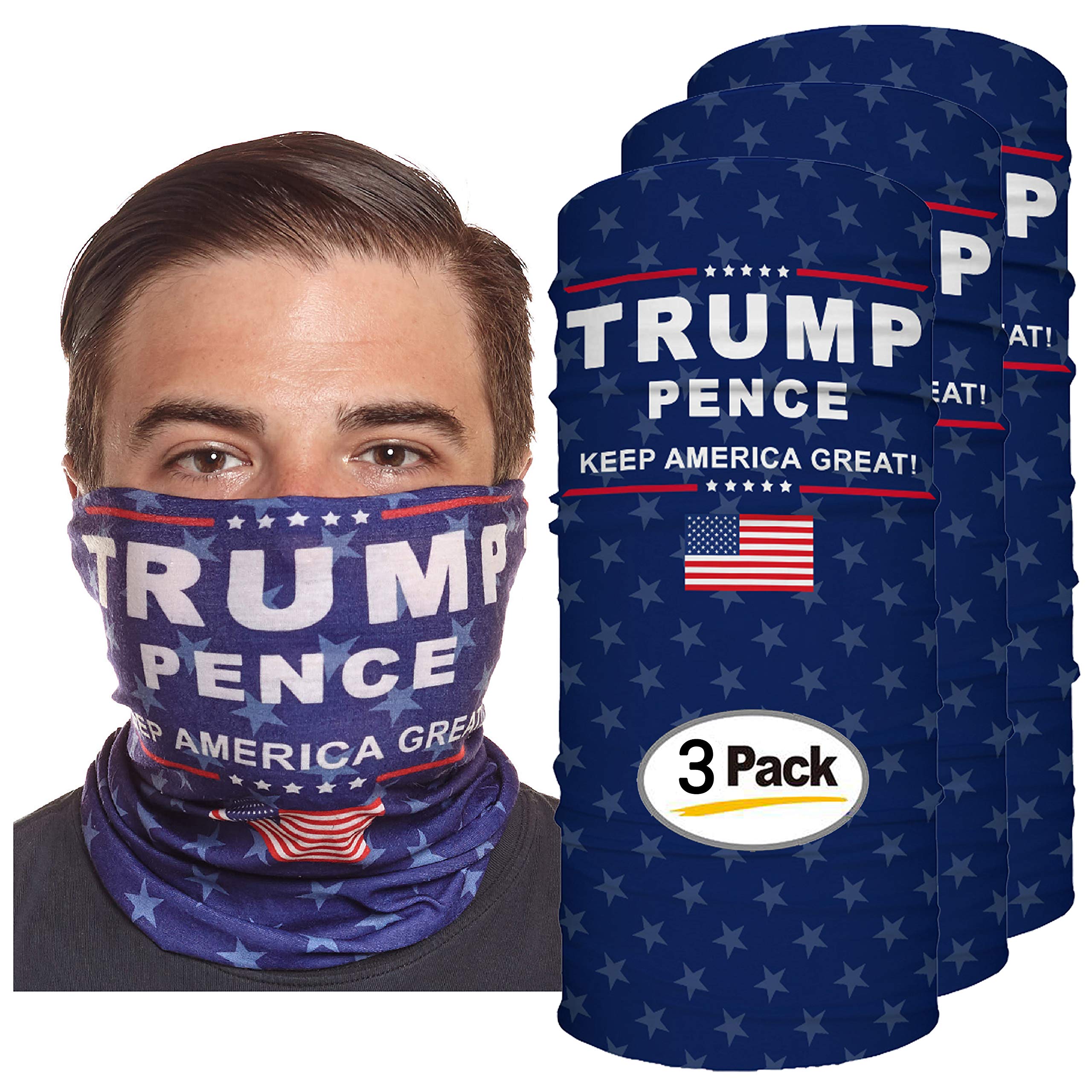 Trump Neck Gaiter - Ski Mask & Face Cover – Donald Trump Merch Apparel for Outdoors – UV Sun Protection, Patriotic Trump Nation Bandana Balaclava, 3 Pack