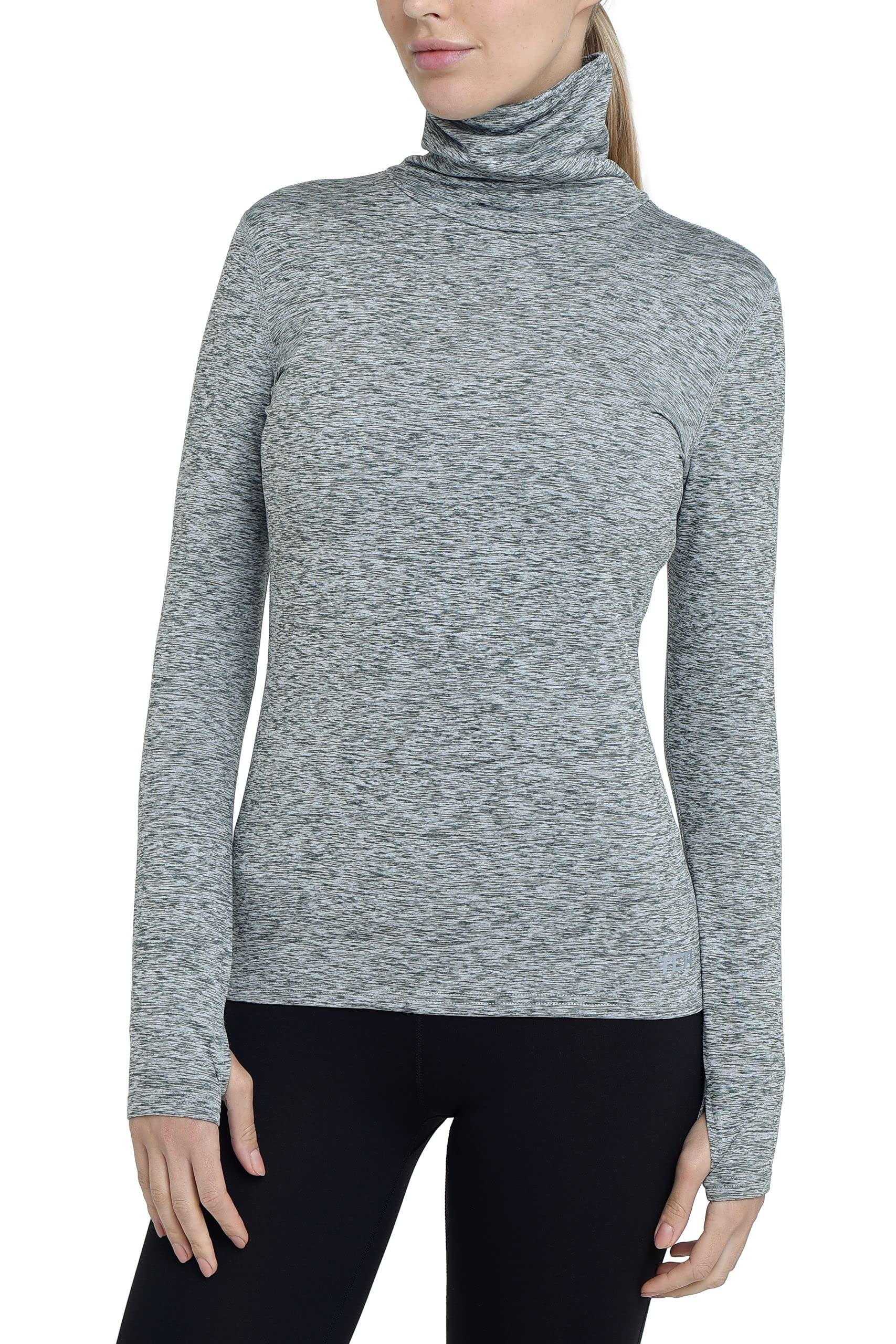 Tca Women's Quiet Shade Marl Warm Up Long Sleeve Training Workout Funnel Neck Thermal Running Top With Thumbholes - M