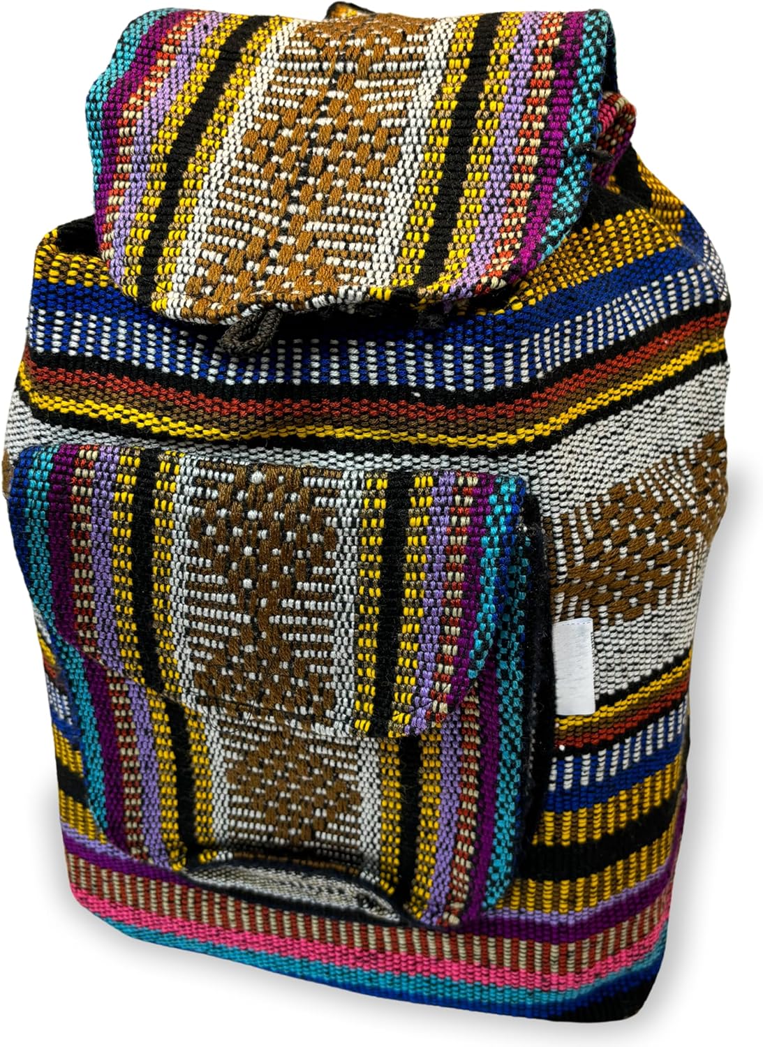 Handmade Mexican Backpack, Day Bag, Travel Bag, Utility, Semi-Large, White_rainbow_brown