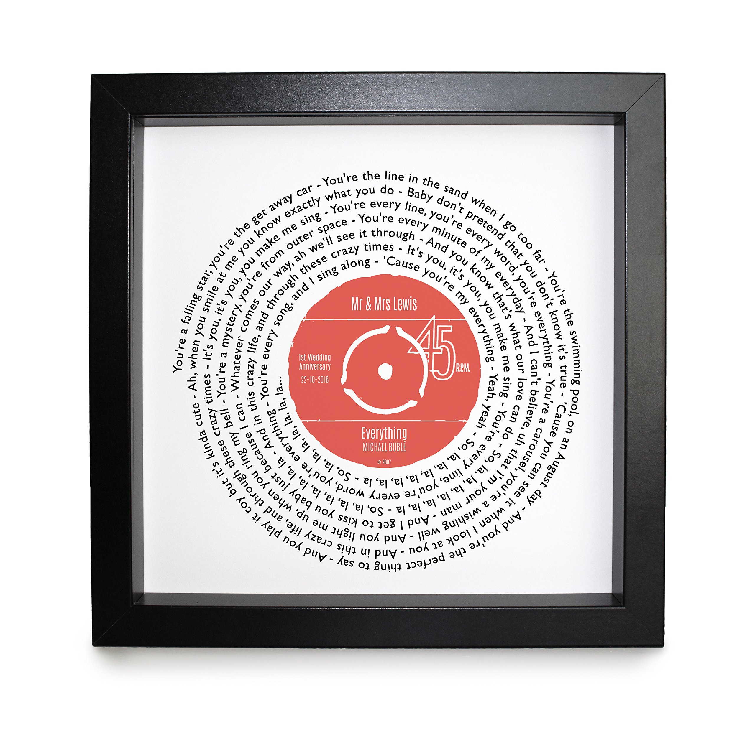 Personalised Vinyl Record Song Lyrics Print - Thoughtful Wedding, Anniversary, Valentines, Christmas or Birthday Gift (Michael Buble - Everything)