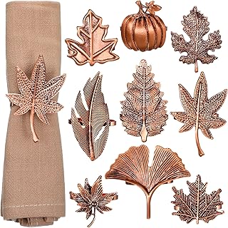 Set of 9 Thanksgiving Napkin Ring Harvest Fall Leaf Napkin Rings Pumpkin Napkin Ring Holders Vintage Alloy Metal Napkin Ri...