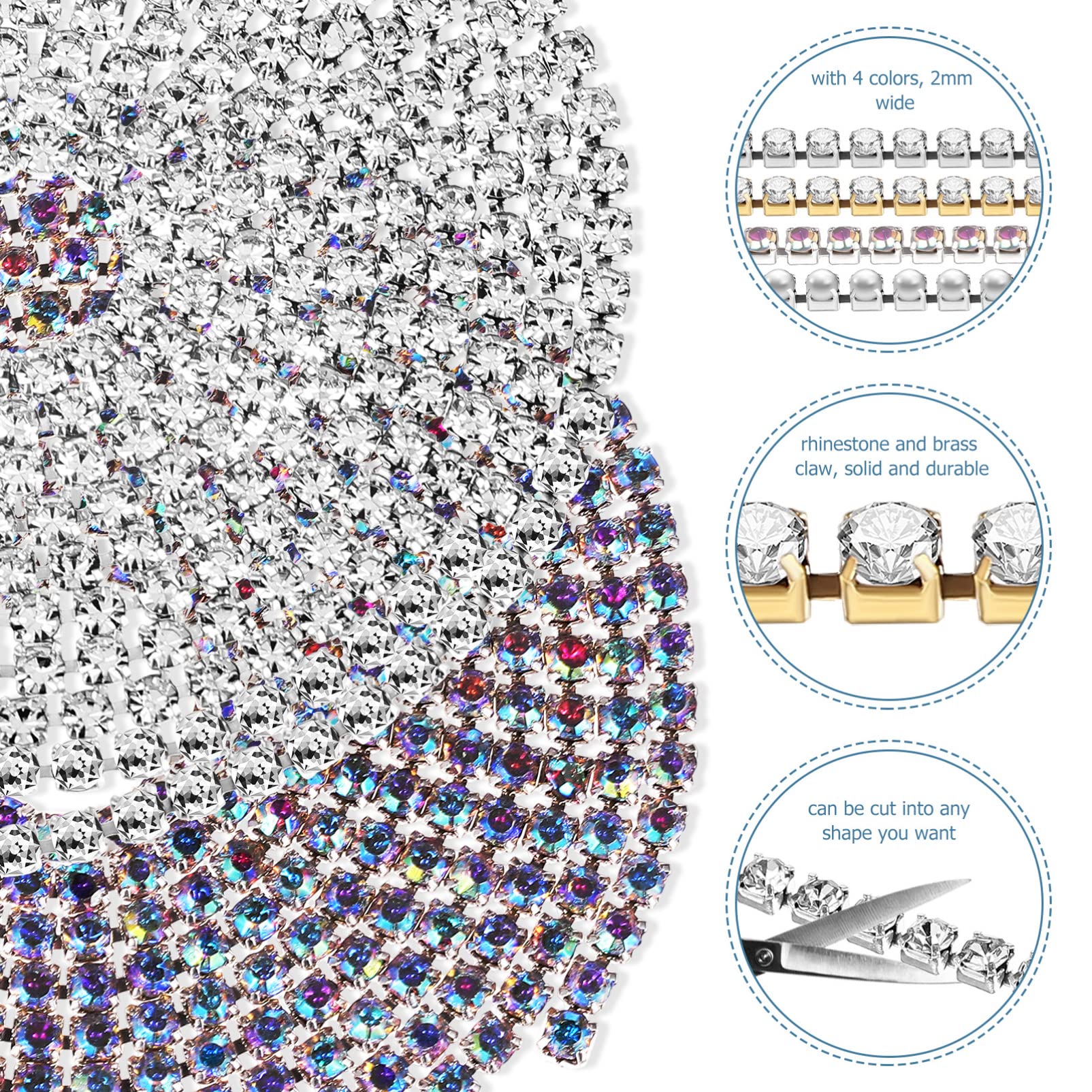 ACiyD Stück Strass-Besatz Diamant-Kristallkettenapplikationen Bling-Bordüren für DIY-Dekoration und Hochzeitskleidungsverschönerungen