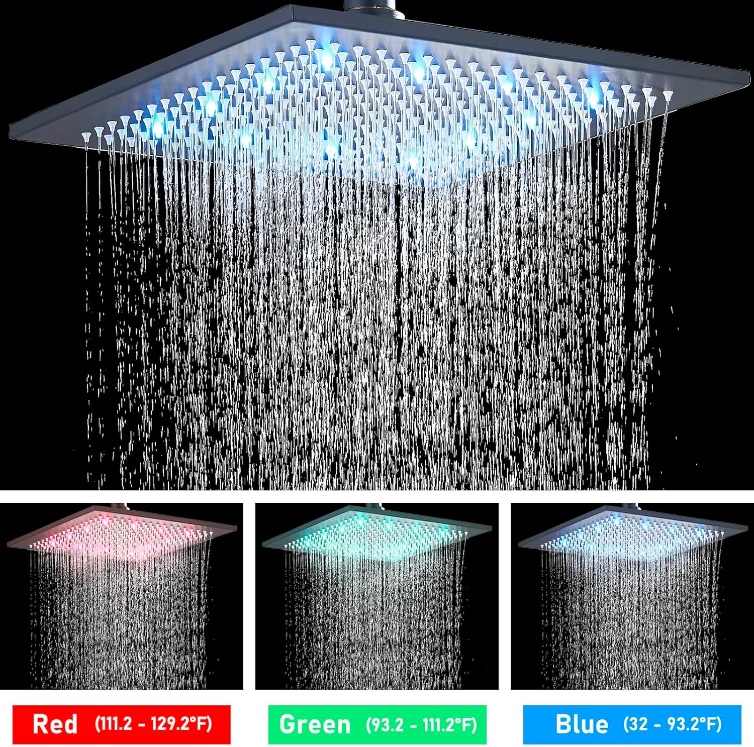 Suguword Shower Faucet Set Matte Black Rain Shower System with 12 Inch LED Square Rainfall Shower Head and and Handheld Spray Luxury Bathroom Shower Faucet Sets Complete Combo Set Wall Mounted