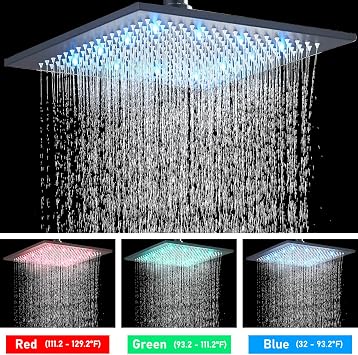 Shower Faucet Set Matte Black Rain Shower System with 12 Inch LED Square Rainfall Shower Head and and Handheld Spray Luxury Bathroom Shower Faucet Sets Complete Combo Set Wall Mounted