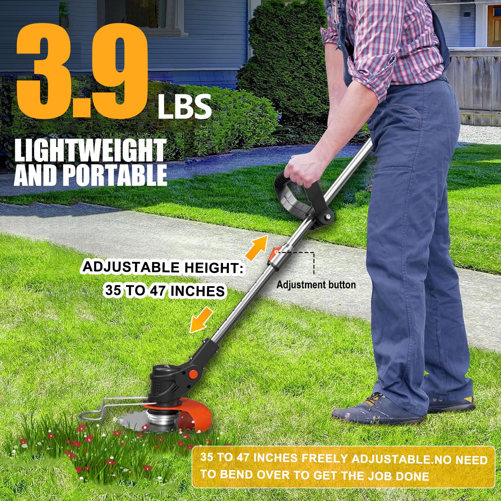 No Knick Ball Trimmer 21V Cordless Weed Wacker 3-in-1 Grass Trimmer ...