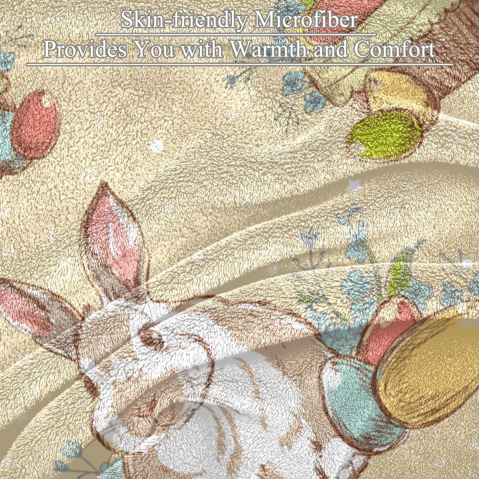 Coperta in pile con uova d'epoca pasqua, coniglietto, pulcino per divano leggero peluche sfocato