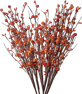 6 Pack Fall Stems 17 Inch Artificial Fall Picks and Sprays Orange Fall Berry Stems Fall Branches for Vase Fall Centerpieces for Tables