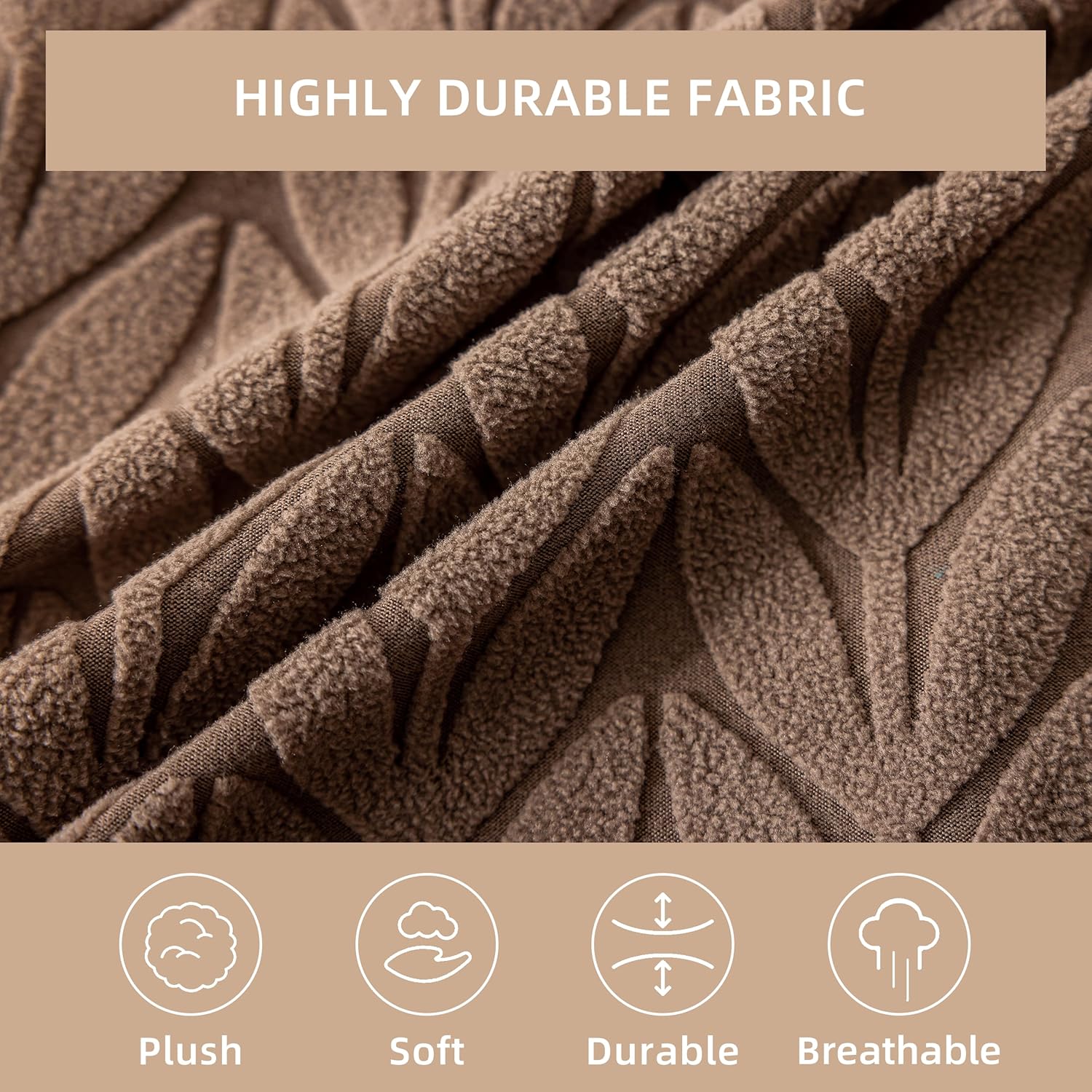 Stretch Ottoman Cover Square/Rectangle,Oversized Foot Stool Slip Cover,Jacquard Storage Footstool Furniture Protector with Elastic Band, Footrest Slipcovers Removable(Large,Herringbone Coffee)