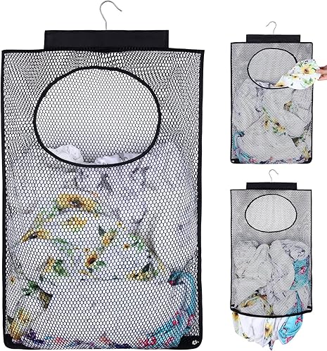 Cesta de lavandería de malla transpirable, ganchos plegables para colgar en la ducha, bolsa de almacenamiento portátil de secado rápido, para