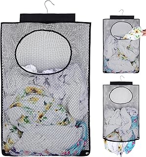 GUMQDD Breathable Mesh Laundry Hamper, Bringing Hooks Foldable Hanging Shower Caddy, Fast Drying Portable Space Saving Storage Bag, Applied to College Dorm Rooms, Gym, Swimming and RV Travel (Black)