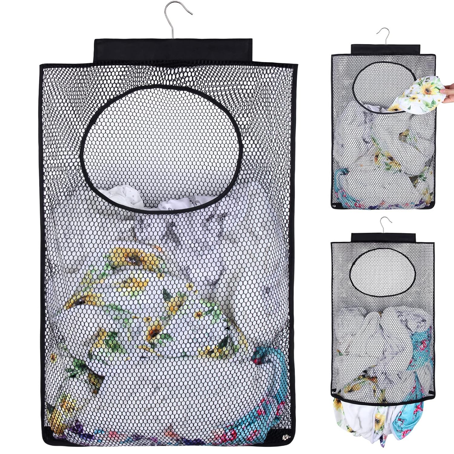 GUMQDD Breathable Mesh Laundry Hamper Bringing Hooks Foldable Hanging Shower Caddy Fast Drying Portable Space Saving Storage Bag