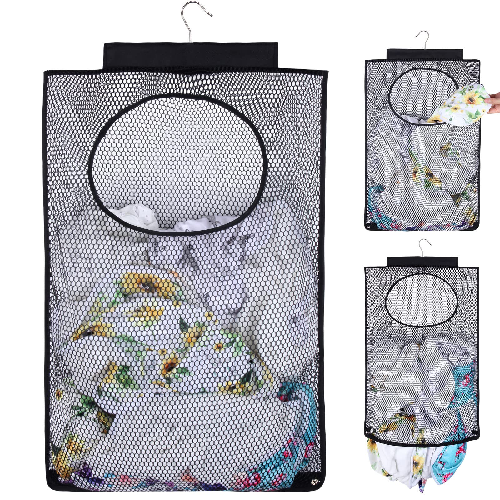 GUMQDD Breathable Mesh Laundry Hamper Bringing Hooks Foldable Hanging Shower Caddy Fast Drying Portable Space Saving Storage Bag