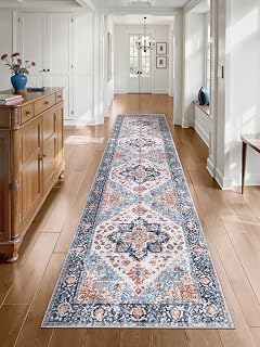 SERISSA 2'6"x12' Washable Non Slip Boho Runner Rug for Hallway,Blue Orange
