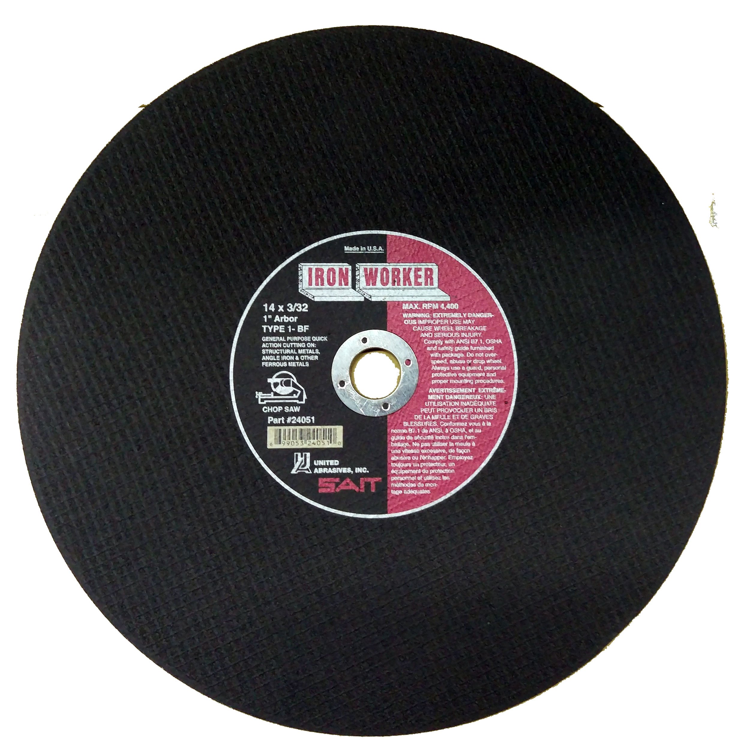 United Abrasives-Sait Cutoff Whl, Iron Worker, 14in.x3/32x1in. (24051)