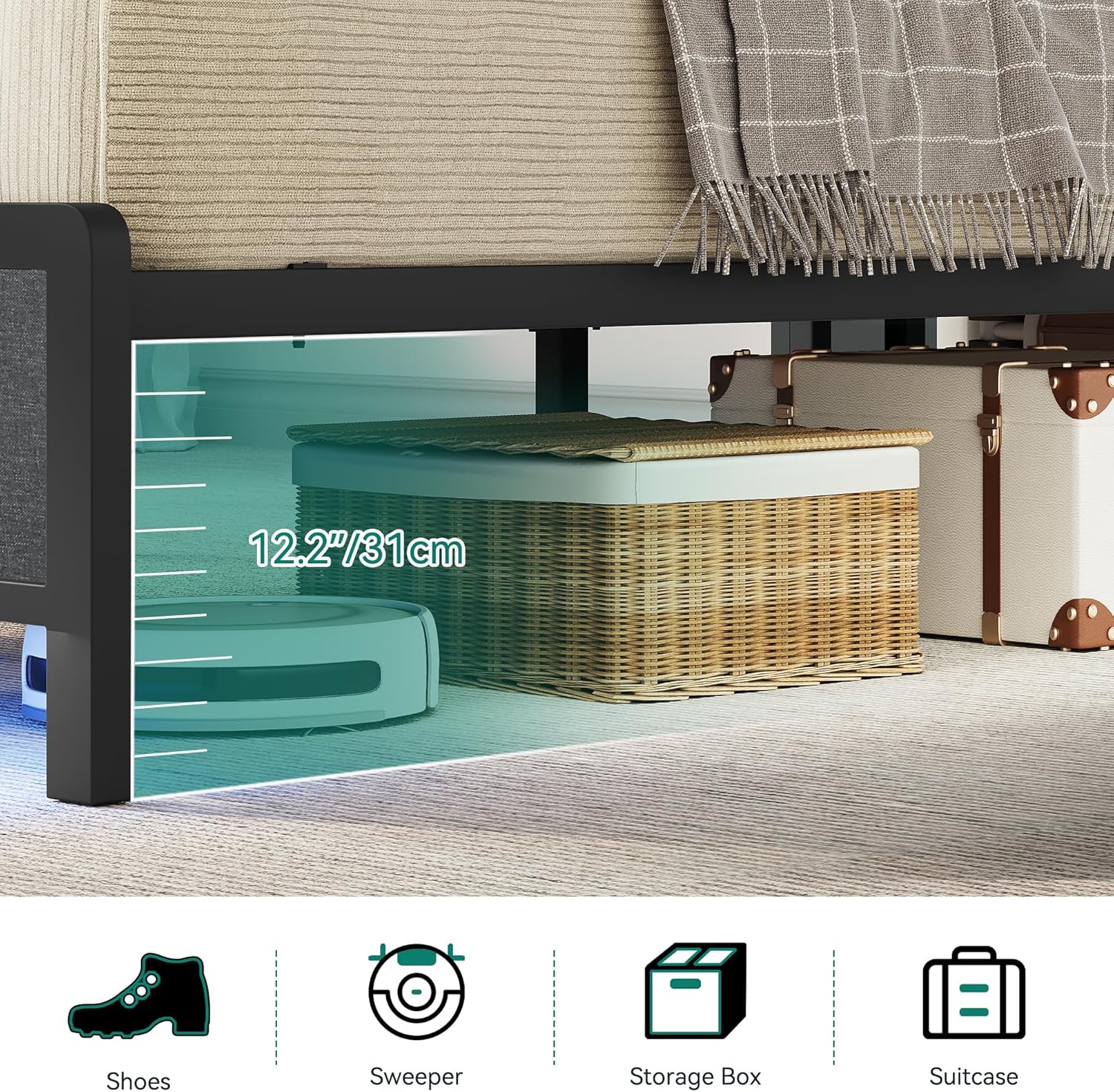 Under-bed storage clearance of 12.2 inches