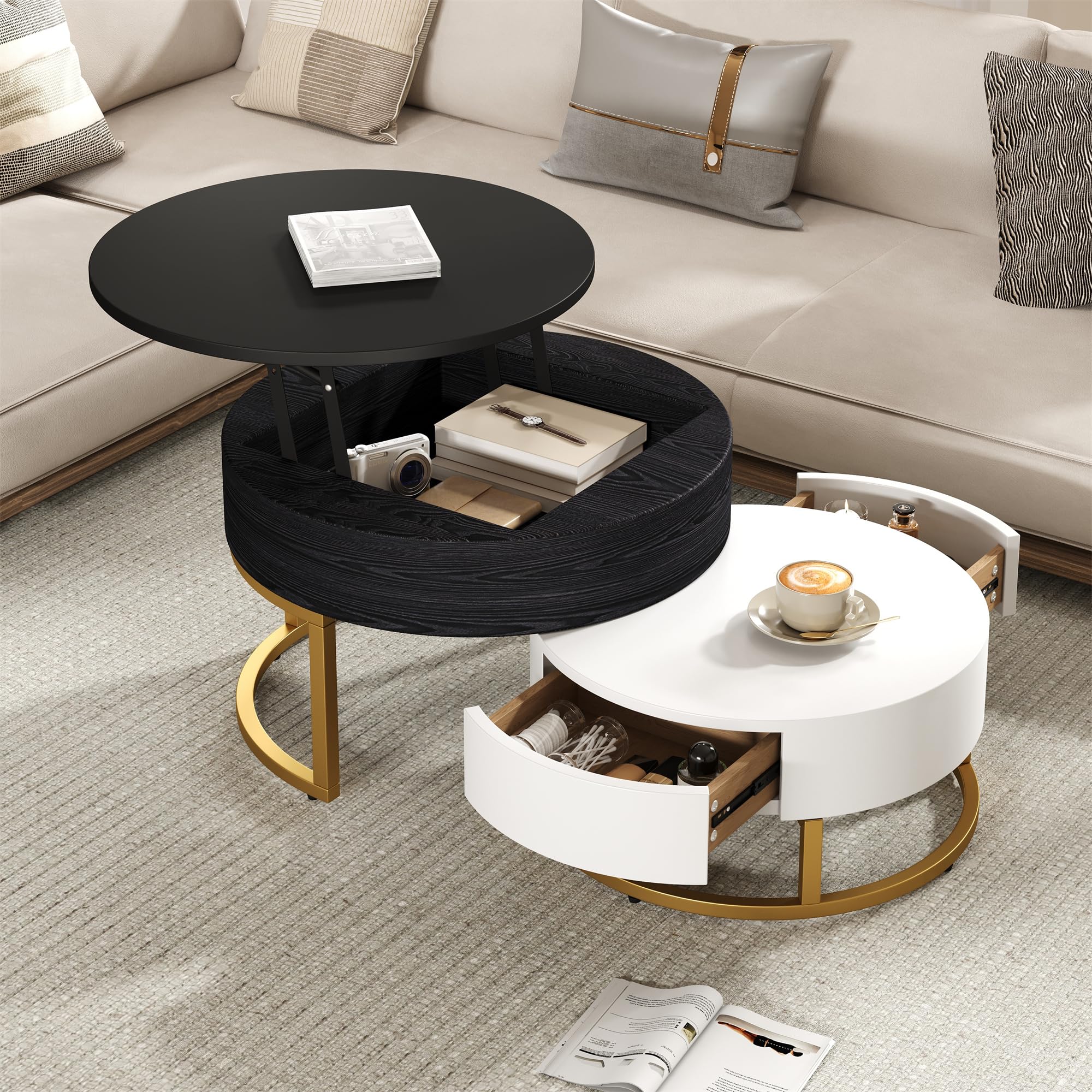Ronde salontafel Spin 75cm Zwart Glas Metaal Met Opbergruimte Handgemaakt / Ventura design - Ventura Design
