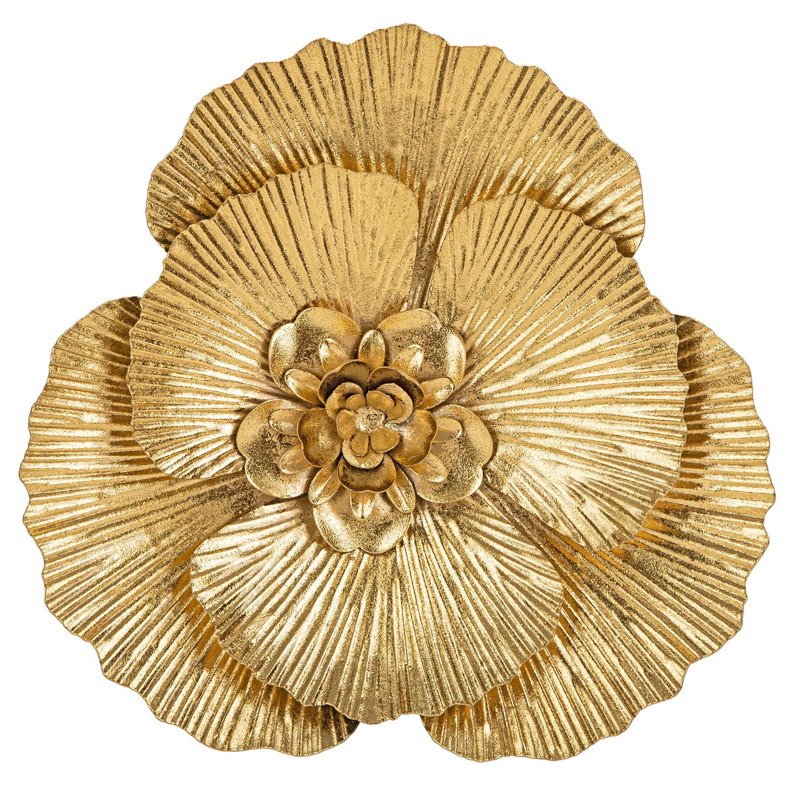 Oairse Juego de 3 flores de metal de magnolia para decoración de pared, esculturas florales 3D, decoración moderna de pared dorada, decoración de pared rústica de metal para colgar en la pared de sala