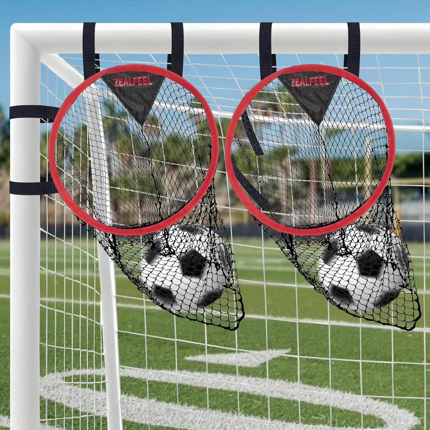 Soccer Goal Target for 2 Pcs, 16-in Top Bins Soccer Target Goal for Corner Shooting Accuracy Training, Easy to Attach and Detachable, Portable Soccer Goal with Carry Bag for Teens and Adults