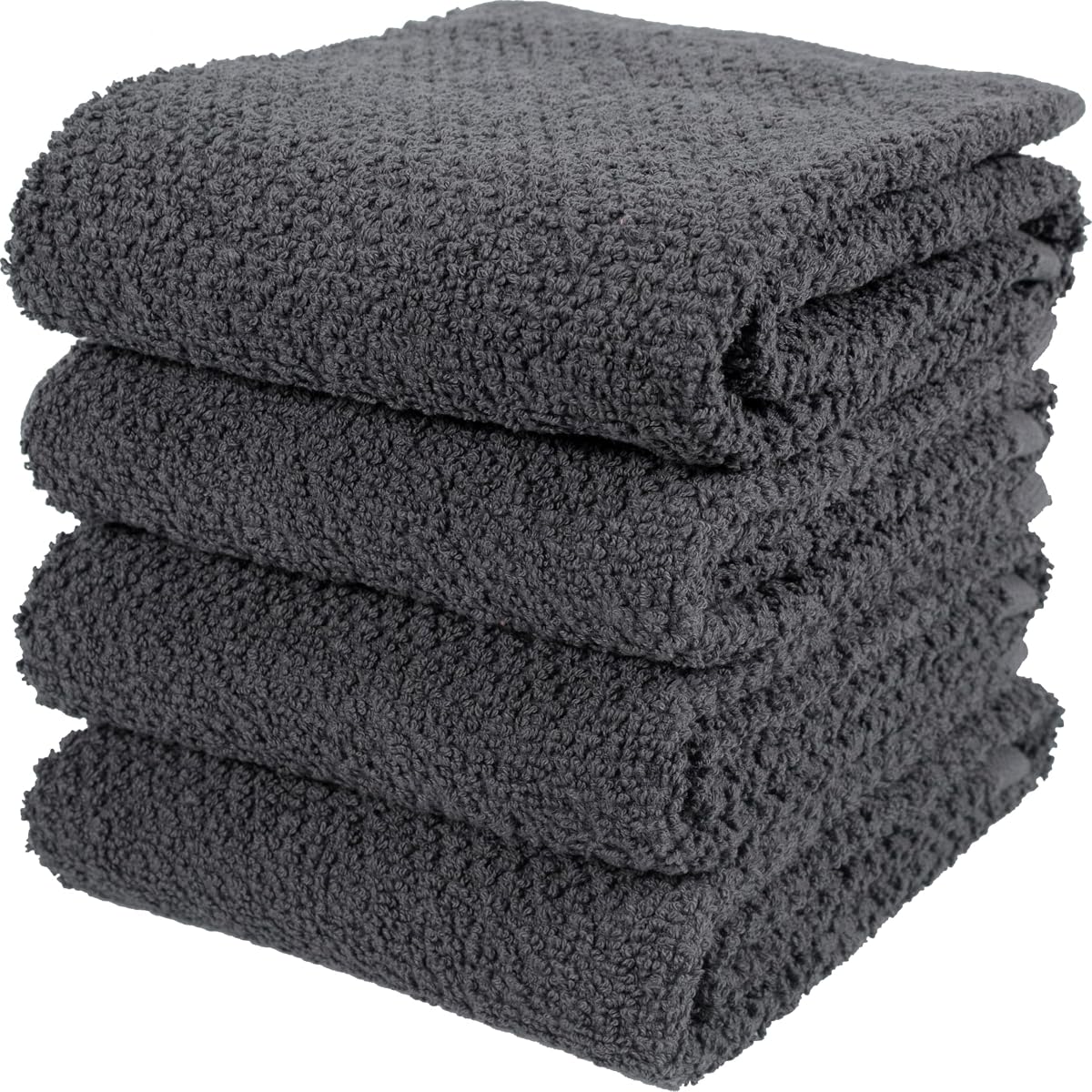 Set of 4 Deluxe Popcorn Terry Kitchen Towels | 20 x 30 Inches | 100% Cotton Kitchen Dish Towels (Charcoal)