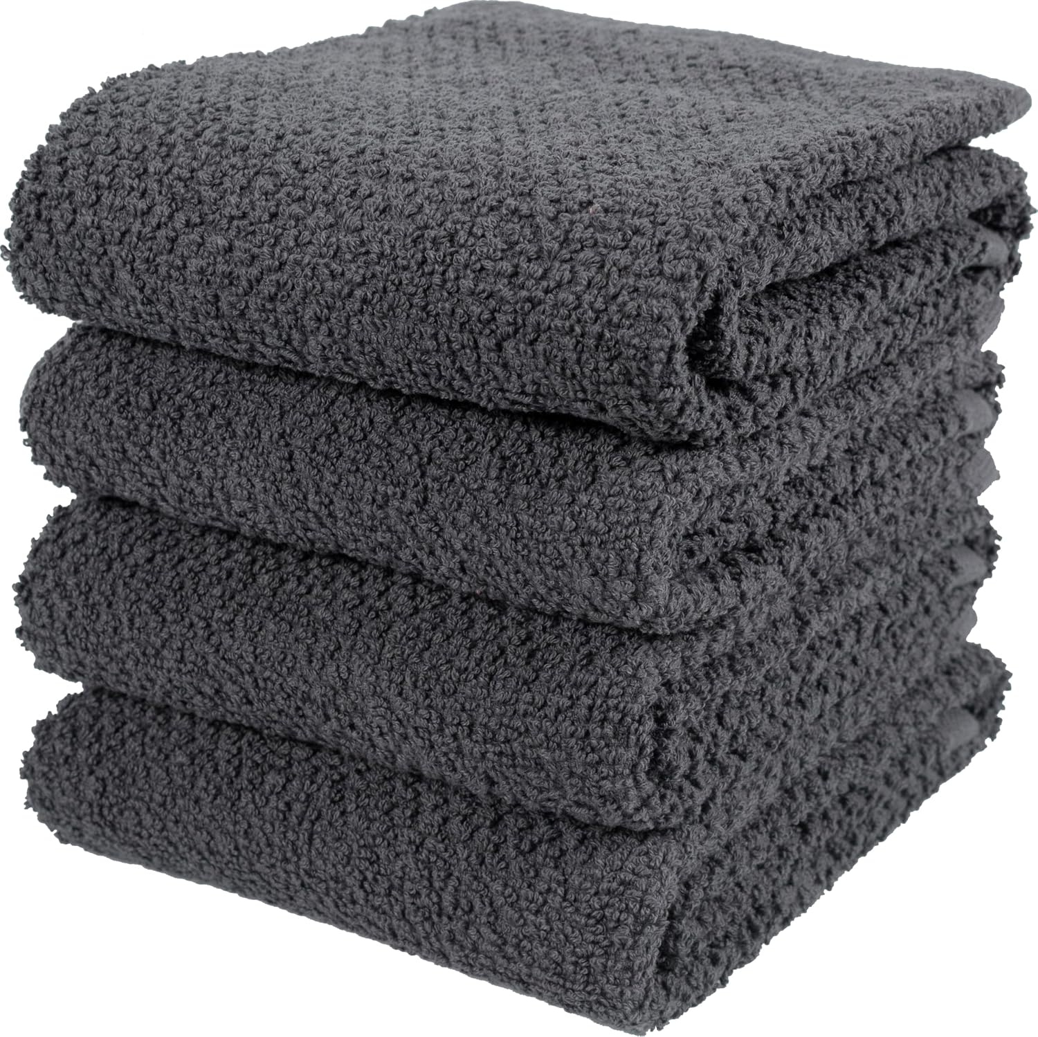 KAF Home Set of 4 Deluxe Popcorn Terry Kitchen Towels | 20 x 30 Inches | 100% Cotton Kitchen Dish Towels (Charcoal)
