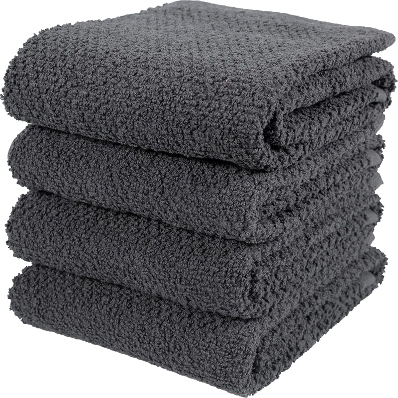 Set of 4 Deluxe Popcorn Terry Kitchen Towels | 20 x 30 Inches | 100% Cotton Kitchen Dish Towels (Charcoal)