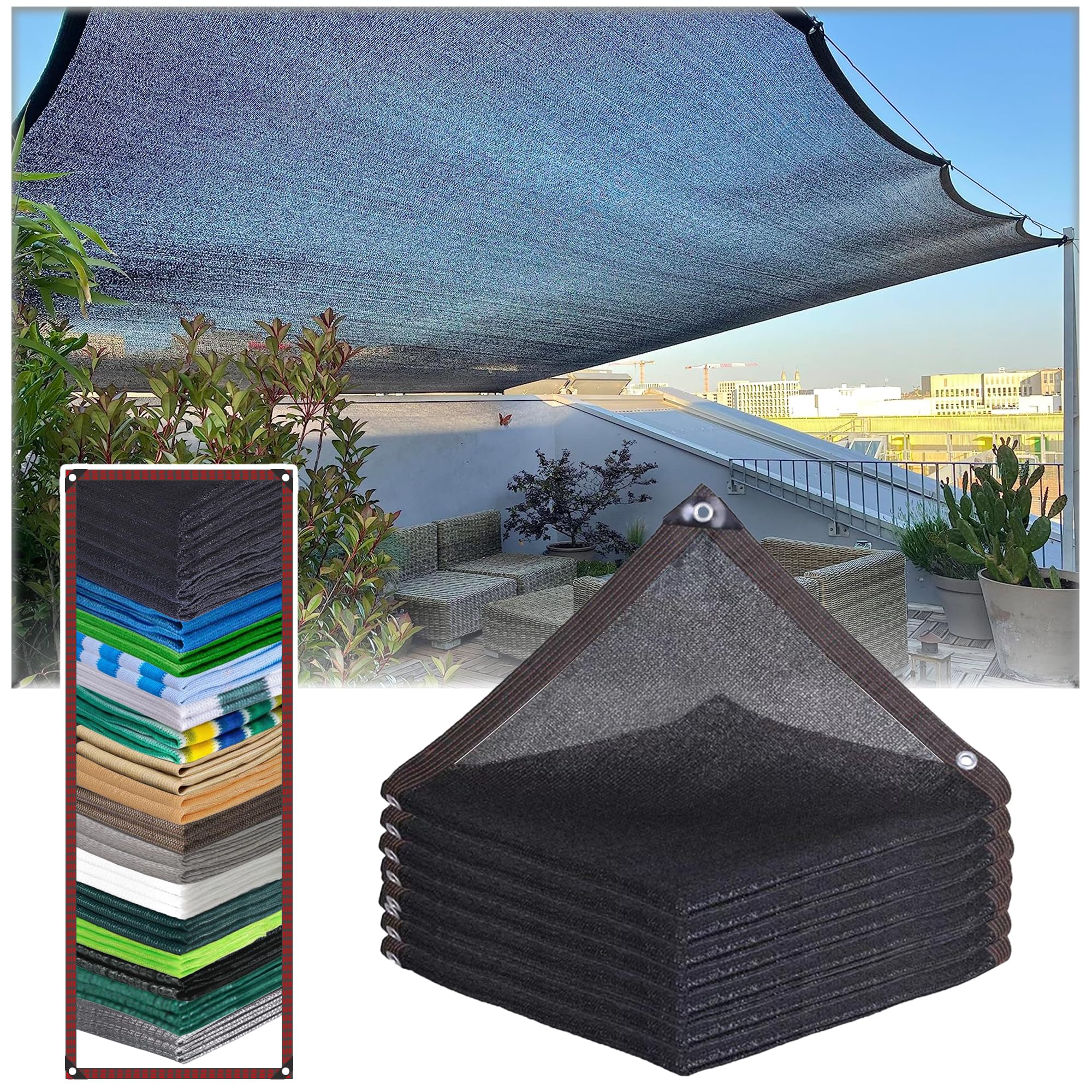 KLGFBDC 90% UV Protection Shade Cloth HDPE Canopy for Balcony Pergola Pool Garden Greenhouse Chicken Coop Camping Black 12 Grommets 8x8m