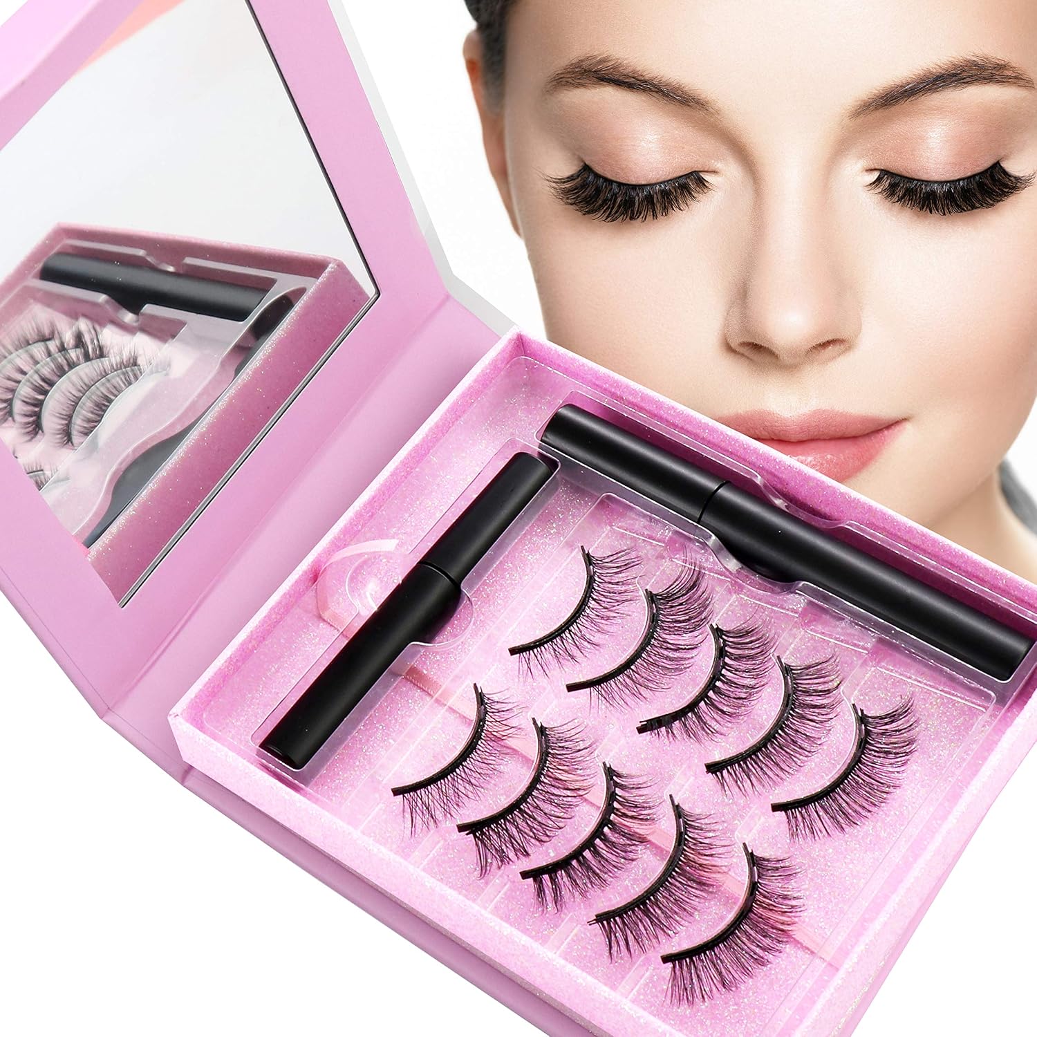 Magnetic Eyeliner and Magnetic Eyelashes Kit, Reusable Eyelashes, Soft and Comfortable [5 Pairs] - Idea for best friend, birthday, christmas, Valentine Gifts. For Girls and Women, Mom, Wife.