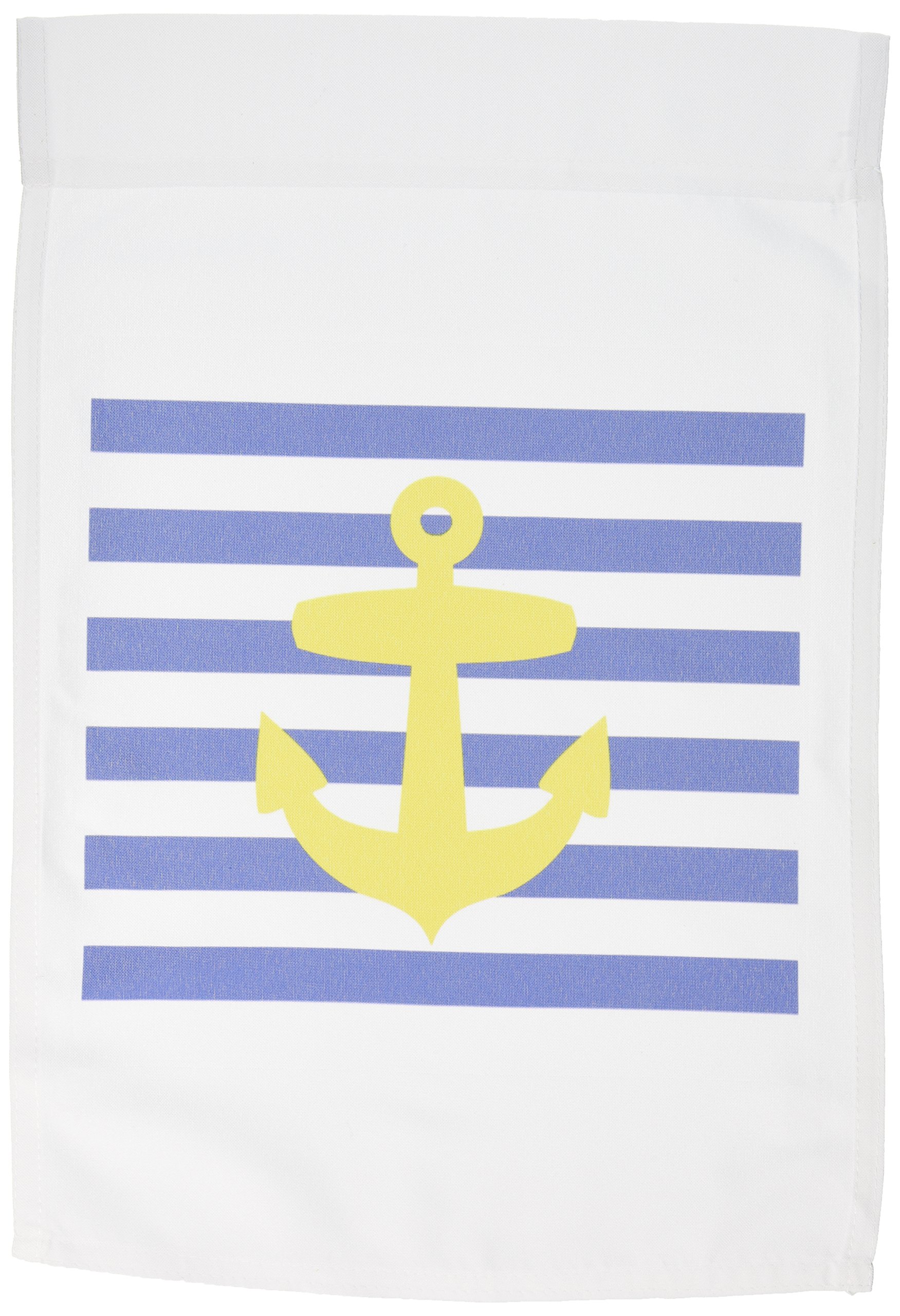 3dRose fl_57478_1 Retro Nautical Golden Yellow Anchor with Navy Blue Sailor Stripe Pattern French Breton Stripes Garden Flag, 12 by 18-Inch