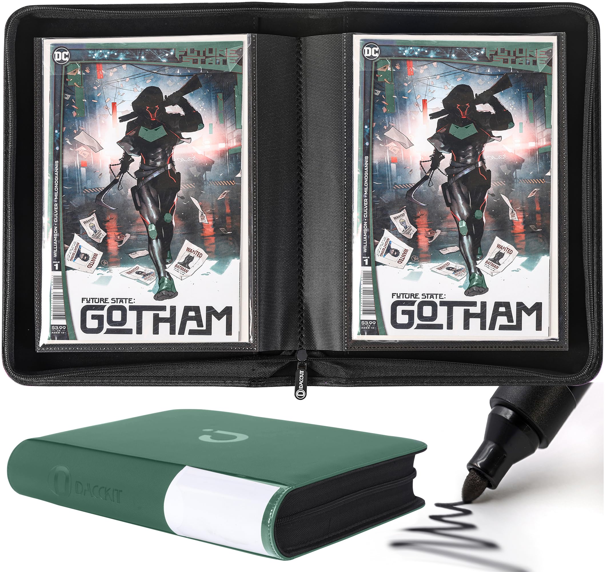 D DACCKIT Comic Binder,Comic Book Album with Sleeves Fits Regular Comics and Comic Bagged and Boarded - Comic Storage Binder Holds 24 Comic Books(Model A,Blackish Green) — image 1