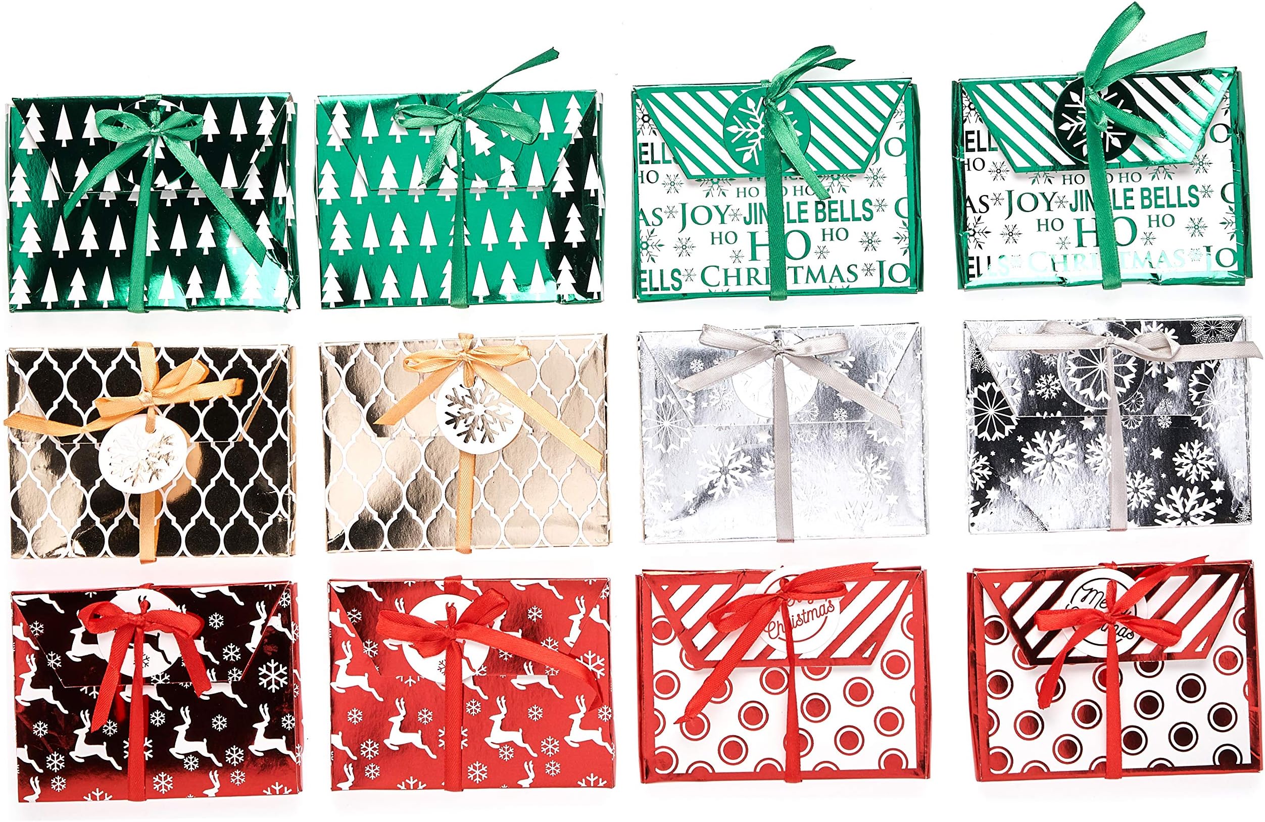 Christmas Foil Gift Card Holders- Assorted Holiday Designs -(12 Count)